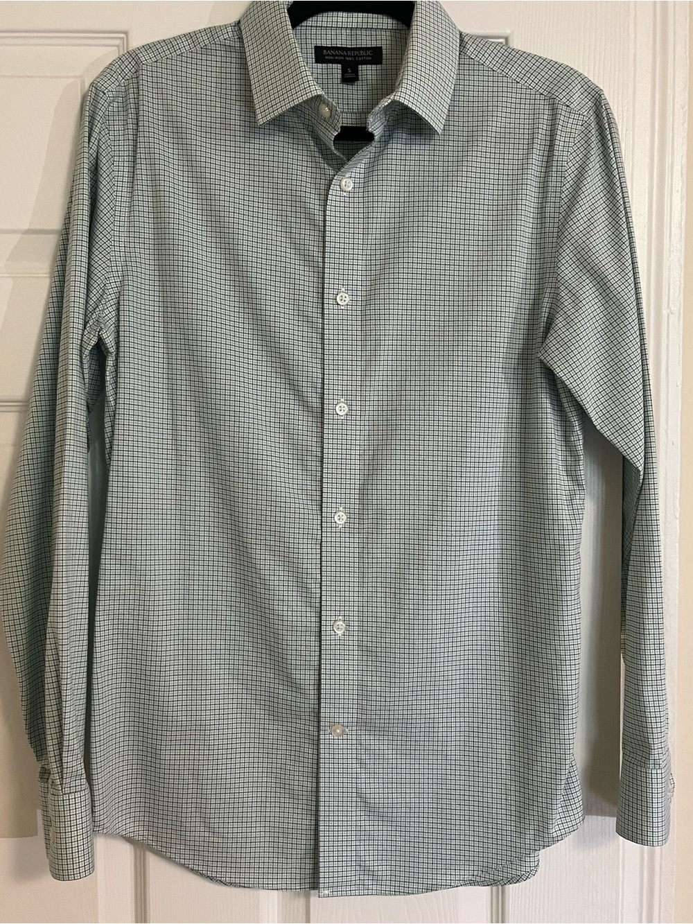Banana Republic Men's Light Green Microcheck Dress Shirt
